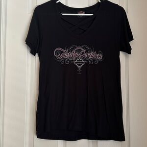 Harley-Davidson Black V-Neck Tee with Silver Graphic